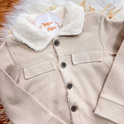 Conj. Casaco Canelado com Pelinho e Calça de Moletom - Areia